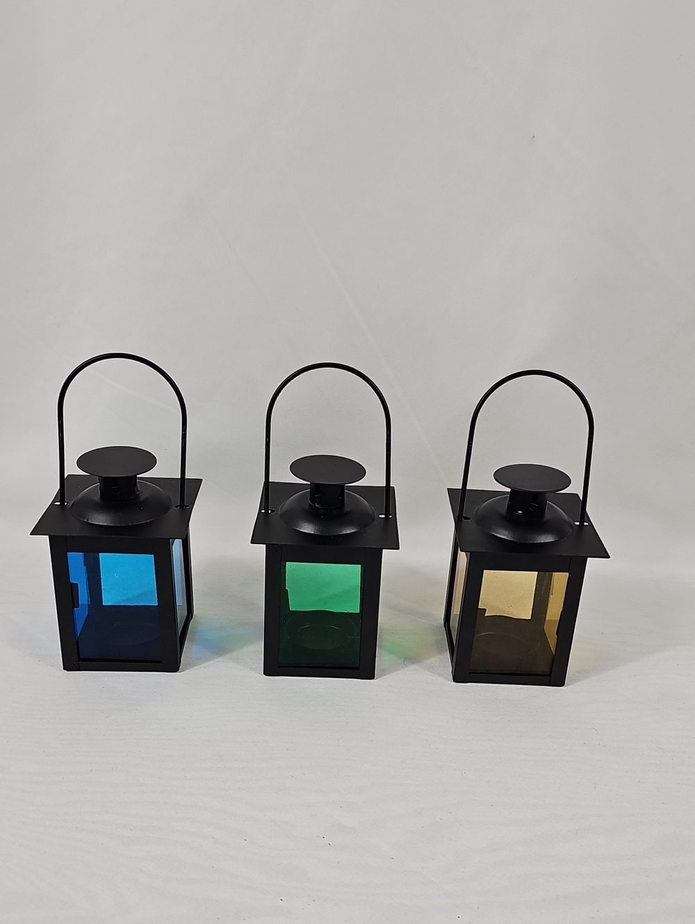Decorative Glass Panel Metal Lanterns - Blue, Green, Amber